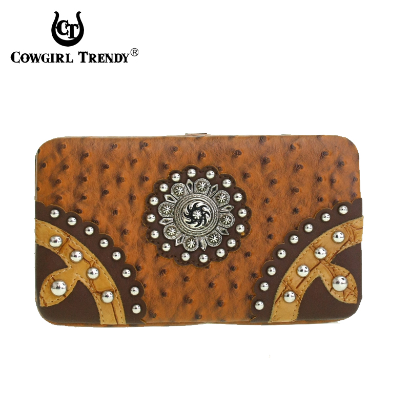 Brown Western Cowgirl Trendy Hard Case Wallet - WTA2 3000 - Click Image to Close